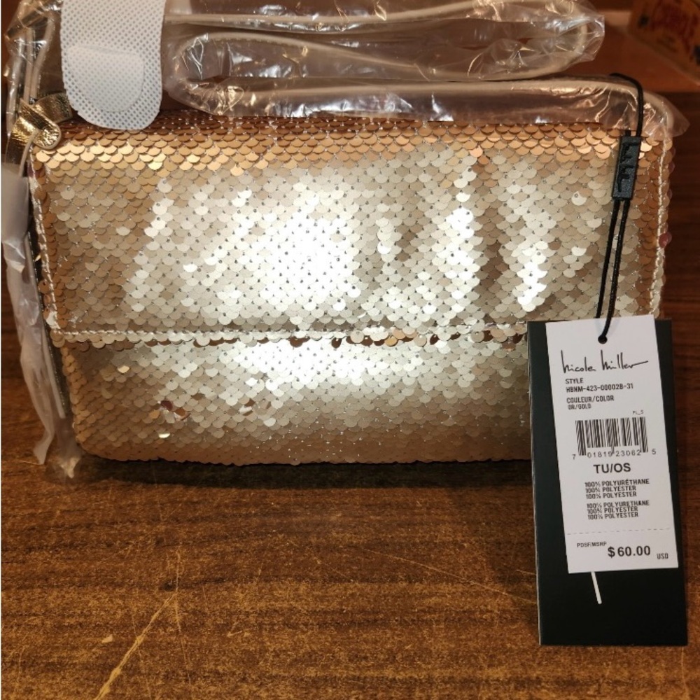 NWT- Nicole Miller Gold Shoulder Bag